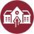 admission icon for administrative dept page, arrow pointing towards institution building