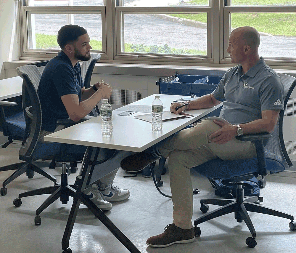 D.P.T. Class of 2024 student participating in a mock interview in the Center for Interactive Learning