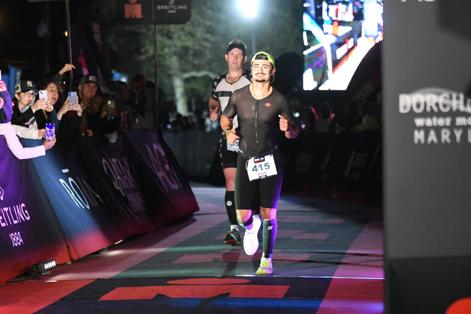 Man running late at night during a race