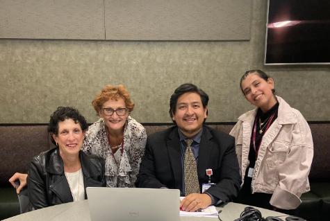 Photo from left: Denise Tahara, Ph.D., associate professor of health policy and management, and StuHe faculty advisor; Cindy Jakubowski, administrative secretary in the Departement of Public Health and StuHe coordinator; Bruno Villazhinay, M.P.H. ’22, Dr.P.H. candidate and senior administrator in the Department of Obstetrics and Gynecology; and Maryam Albarakati, M.P.H. student and StuHe president.