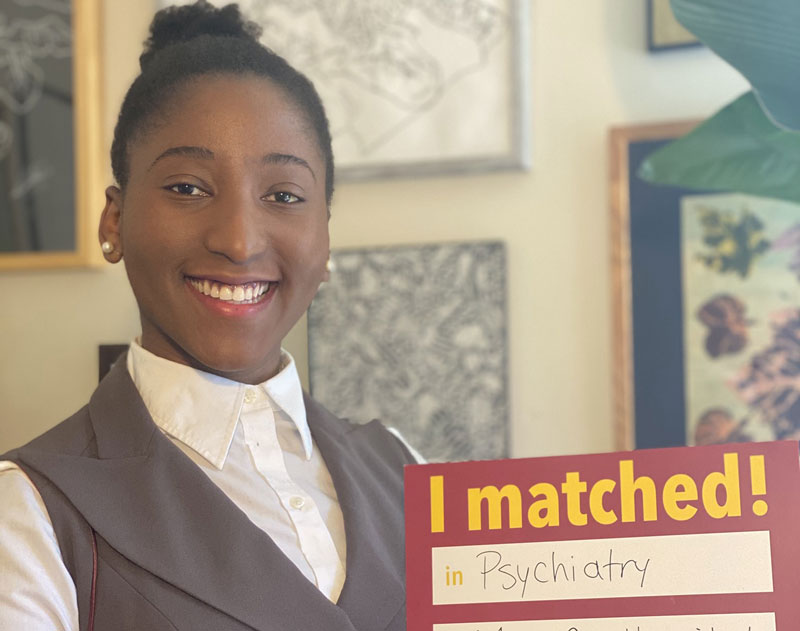 SOM Class of 2021 student Ganaelle Joseph-Senatus displays Match Day results