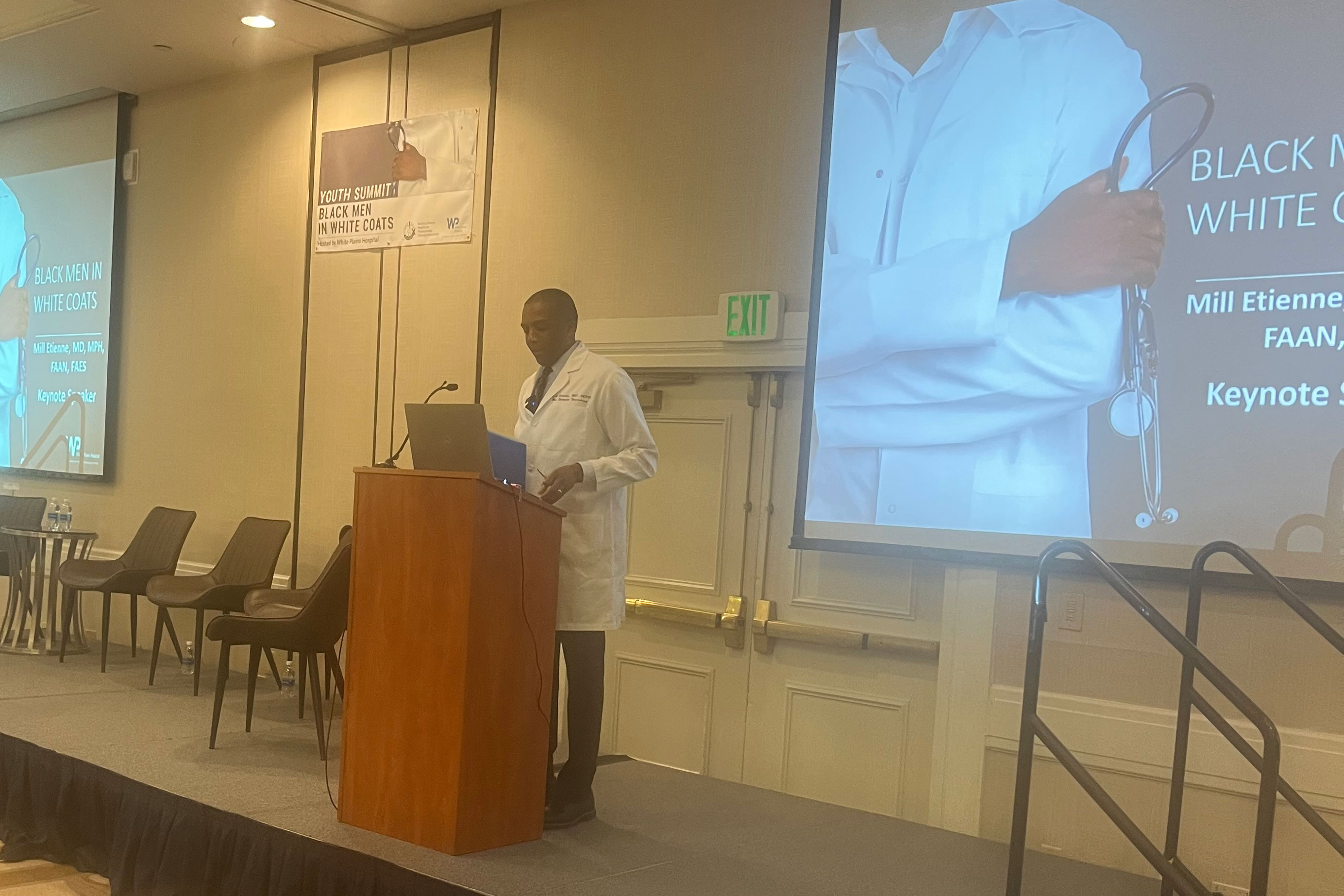 Mill Etienne, M.D.’02, M.P.H., at Black Men in White Coats Youth Summit 