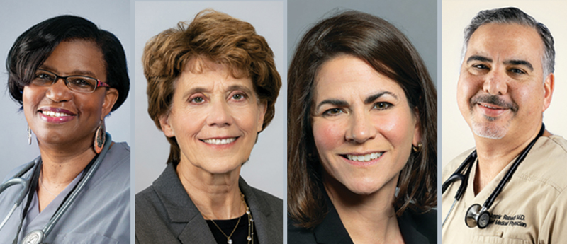 Headshots of Traci Furbert Gardner, M.D. '98; Renee Garrick, M.D.; Sheila Nolan, M.D. and Ammir R. Rabadi, M.D. Group pictures cut and pasted side by side