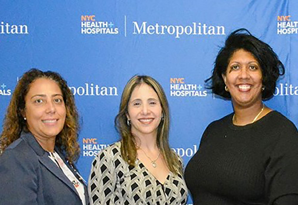 the School of Medicine Office of Diversity and Inclusion and NYC Health + Hospitals/Metropolitan, Alina Moran, M.P.A., Dr. Silva, and Camille A. Clare, M.D., M.P.H Group Headshot