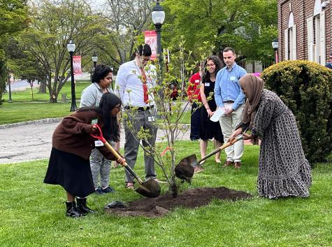 Students Planting Tree Outside Sunshine Cottage